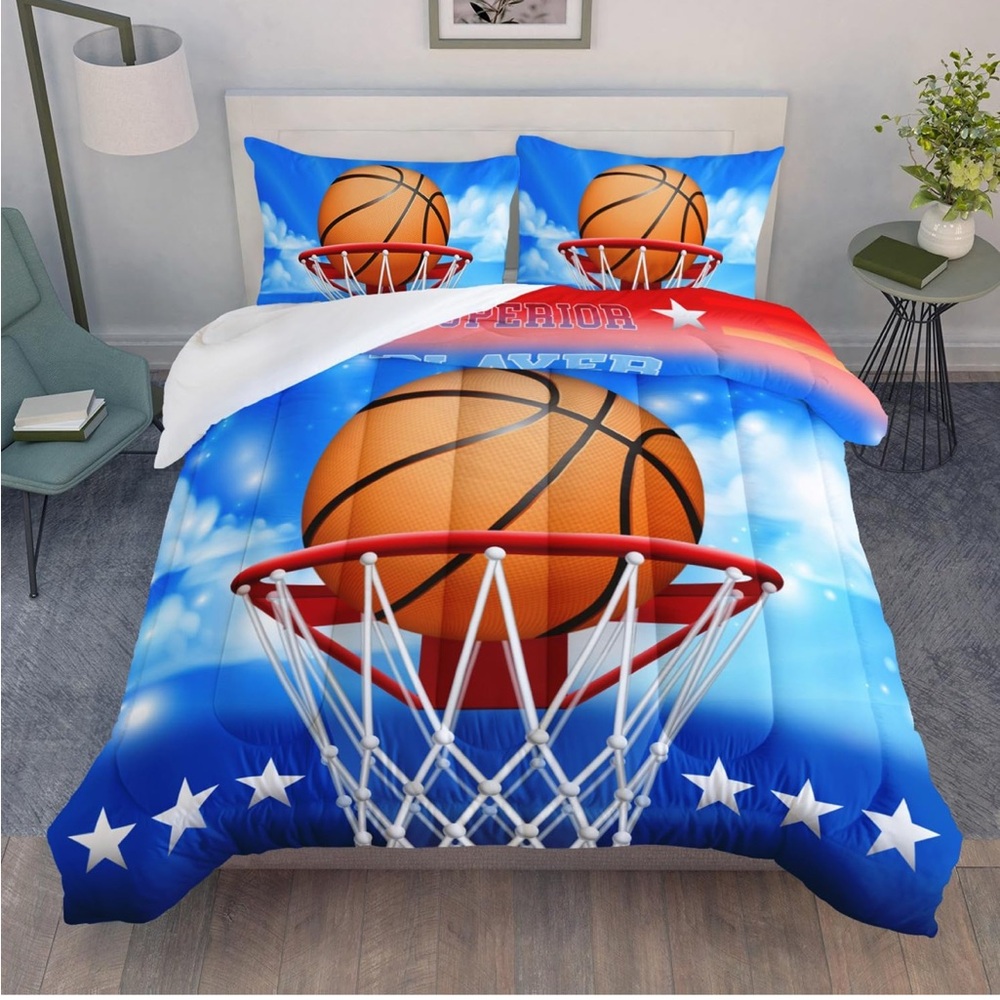 3D Sport Basketball🏀3PCS Comforter Set Queen Sz